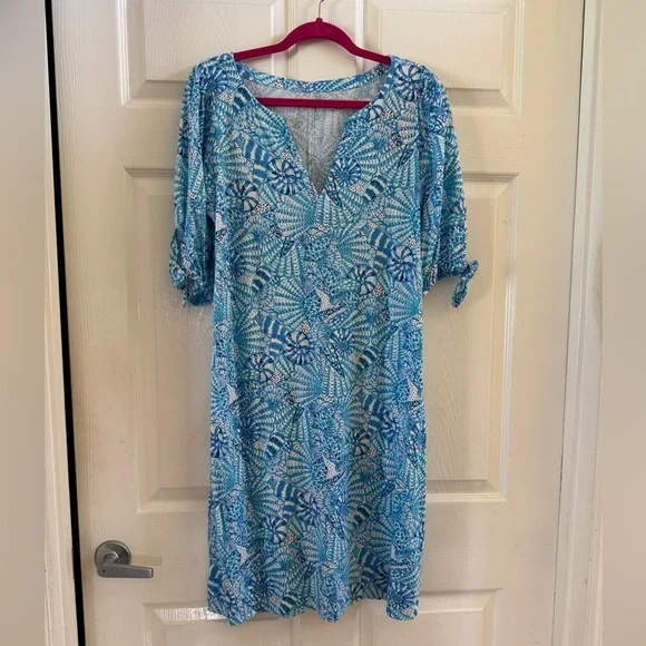 Lilly Pulitzer Easley Short Sleeve Dress in Amalfi Blue By the Seashore print - Picture 1 of 1